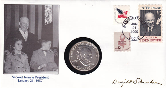 1990 - USA - $1 - W - Eisenhower - Coin with postage stamps