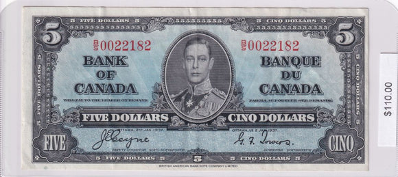 1937 - Canada - 5 Dollars - Coyne / Towers - B/S 0022182