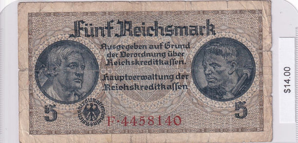 1940 Germany 5 Reichsmark F 4458140 MK Coins 1940 Germany 5 Reichsmark F 4458140 MK Coins