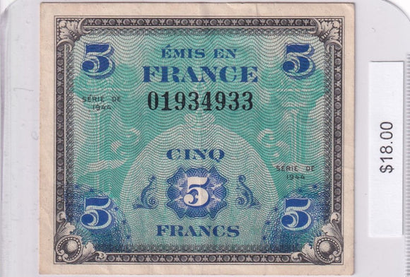 1944 - France - Allied Military Currency - 5 Francs - 01934933