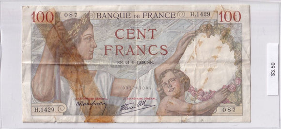 1939 - France - 100 Francs - H.1429 087