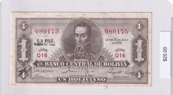 1928 - Bolivia - 1 Boliviano - Q16 080175