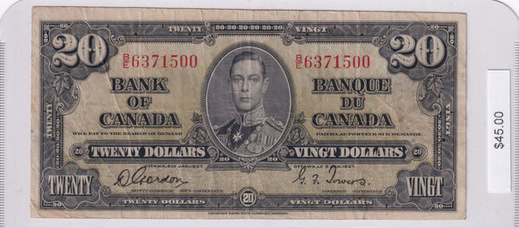 1937 - Canada - 20 Dollars - Gordon / Towers - B/E 6371500