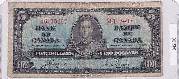 1937 - Canada - 5 Dollars - Coyne / Towers - D/S 6115407