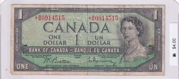 1954 - Canada - 1 Dollar - Beattie / Rasminsky - * B/M 0914515