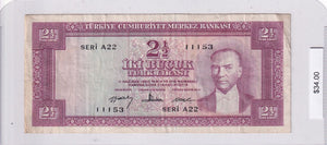 1960 - Turkey - 2 1/2 Lira - Seri A22 11153