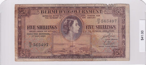 1957 - Bermuda - 5 Shillings - B/2 565497