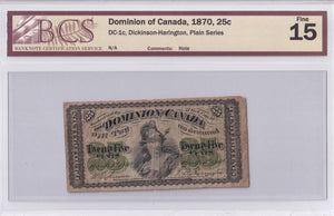 1870 - Canada - 25 Cents - Dickinson / Harington - F15 BCS - Plain