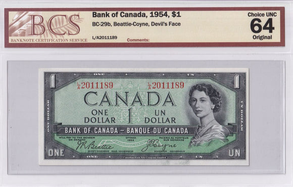 1954 - Canada - Devil's Face - 1 Dollar - Beattie / Coyne - UNC64 BCS - L/A 2011189