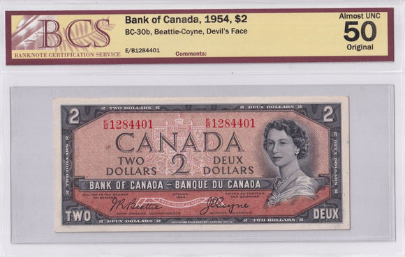 1954 - Canada - Devil's Face - 2 Dollars - Beattie / Coyne - AU50 BCS - E/B 1284401