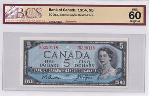 1954 - Canada - Devil's Face - 5 Dollars - Beattie / Coyne - UNC60 BCS - H/C 5320118