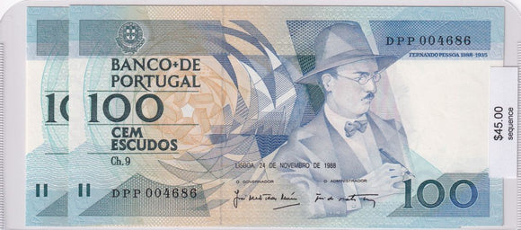 1988 - Portugal - 100 Escudos - 2x Sequence - DPP 004686, DPP 004687