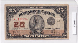 1923 - Canada - 25 Cents - Hyndman / Saunders - K 019334