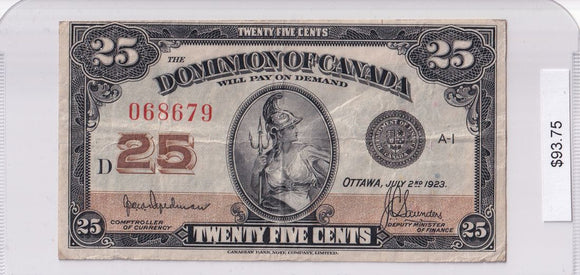 1923 - Canada - 25 Cents - Hyndman / Saunders - 068679