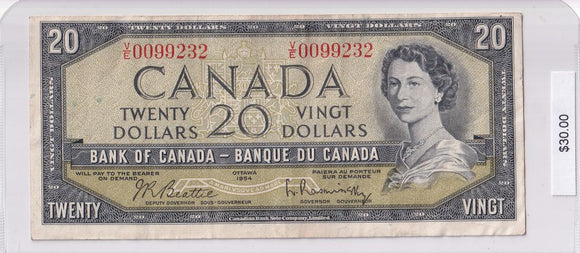 1954 - Canada - 20 Dollars - Beattie / Rasminsky - V/E 0099232