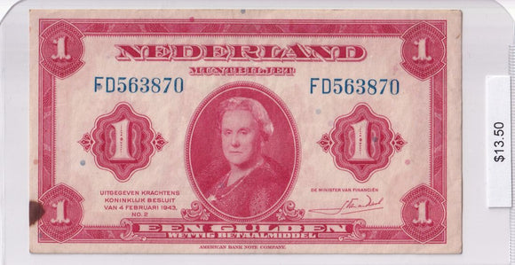 1943 - Netherlands - 1 Gulden - FD563870