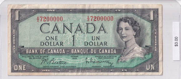 1954 - Canada - 1 Dollar - Beattie / Rasminsky - X/Z 7200000