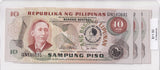 1981 - Philippines - 10 Piso - 4x Sequence - QN 140691, QN 140692, QN 140693, QN 140694