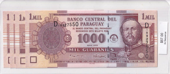 2005 - Paraguay - 1000 Guaranies - 4x Sequence -  D 19927550, D 19927551, D 19927552, D 19927553