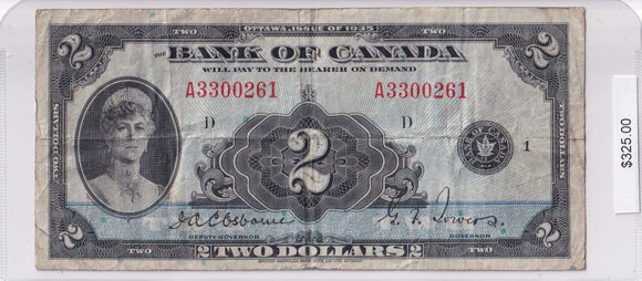 1935 - Bank of Canada - 2 Dollars -  Osborne / Towers - A3300261