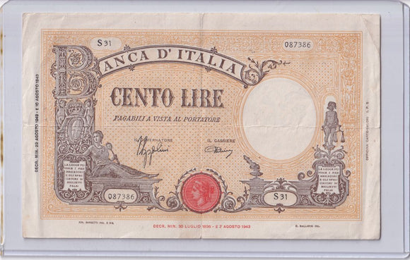 1943 - Italy - 100 Lire - S 31 087386