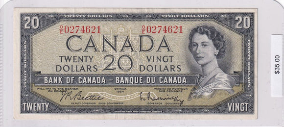 1954 - Canada - 20 Dollars - Beattie / Rasminsky - O/E 0274621
