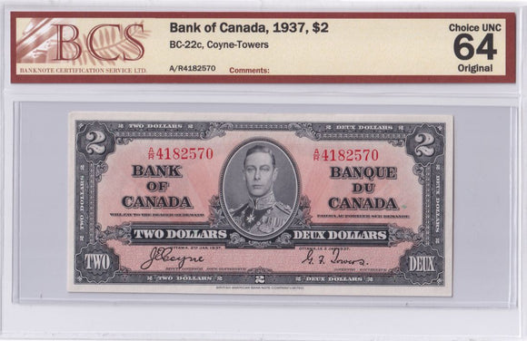 1937 - Canada - 2 Dollars - Coyne / Towers - UNC64 BCS - A/R 4182570