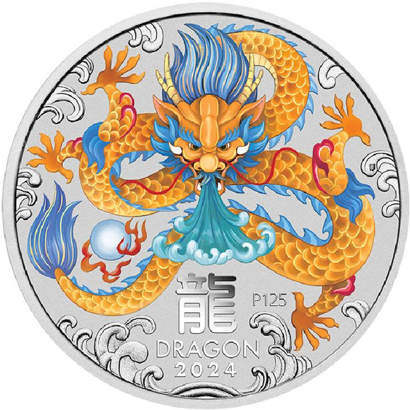 2 oz - 2024 - Year of the Dragon - Coloured - Fine Silver