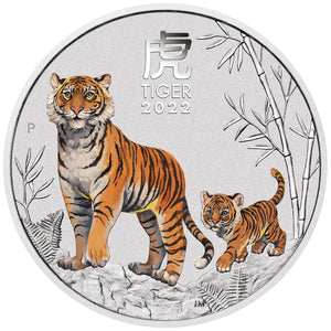 1 oz - 2022 - Lunar Year of the Tiger - Coloured - Fine Silver