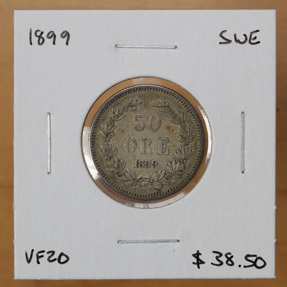 1899 - Sweden - 50 Ore - VF20 - retail $38.50