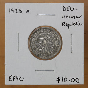 1928 A - Germany (Weimar Republic) - 50 Reichpfennig - EF40 - retail $10