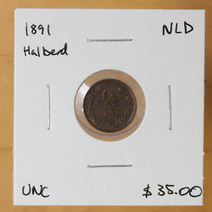 1891 Halberd - Netherlands - 1/2 Cent - UNC - retail $35