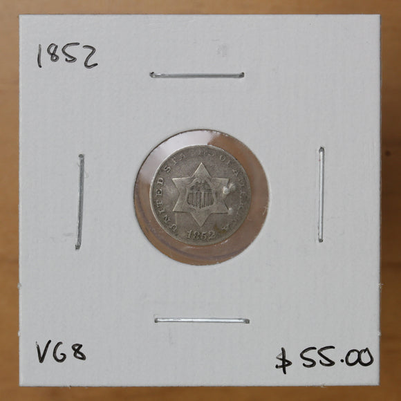 1852 - USA - 3c - Silver - VG8 - retail $55
