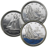 2021 - Canada - 10 Cents - 100th Anniversary of Bluenose (set of 3 coins)