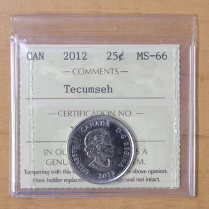 2012 - Canada - 25c - Tecumseh - Non-Coloured - MS66 ICCS - retail $30