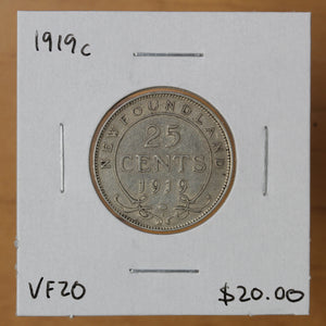 1919 - Newfoundland - 25c - VF20 - retail $20