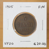 1905 - Finland - 5 Pennia - VF20 - retail $20