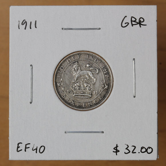1911 - Great Britain - 6 Pence - EF40 - retail $32