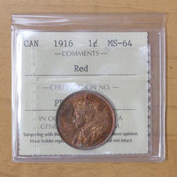 1916 - Canada - 1c - MS64 (Red) ICCS