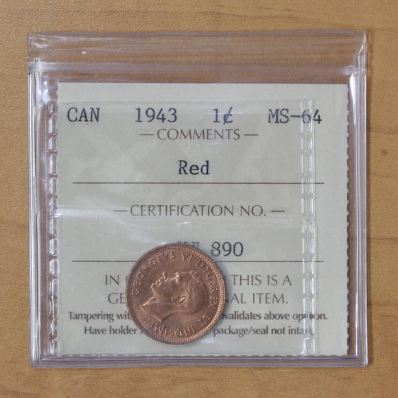 1943 - Canada - 1c - MS64 (Red) ICCS