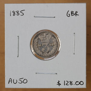 1885 - Great Britain - 3 Pence - AU50 - retail $128