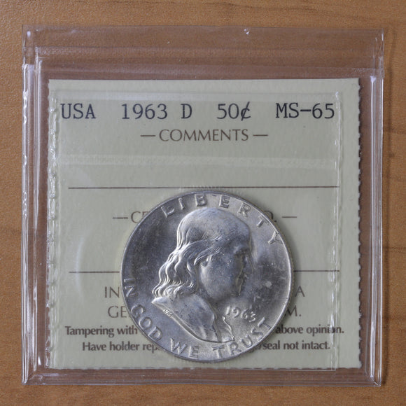1963 D - USA - 50c - MS65 ICCS - retail $56.25