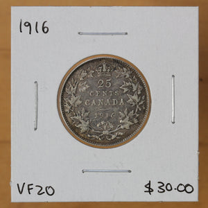 1916 - Canada - 25c - VF20 - retail $30