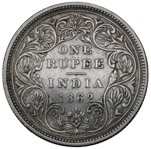 1862 (b) - India (British) - 1 Rupee - Type B Bust, Type II Reverse, 1/0 - VF20