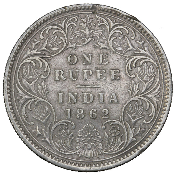 1862 (m) - India (British) - 1 Rupee - Type A Bust, Type I Reverse, 0/0 - VF20