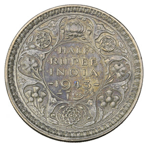 1943 (b) - India (British) - 1/2 Rupee - VF20 - retail $11.25