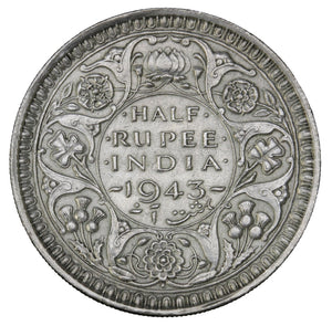 1943 (b) - India (British) - 1/2 Rupee - AU50