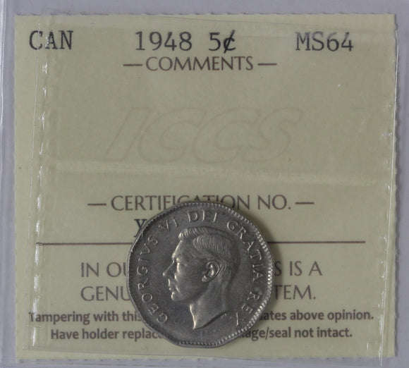 1948 - Canada - 5c - MS64 ICCS