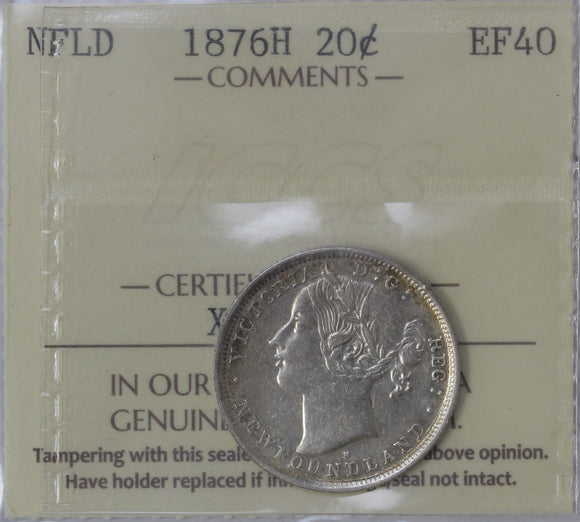 1876 H - Newfoundland - 20c - EF40 ICCS - retail $500
