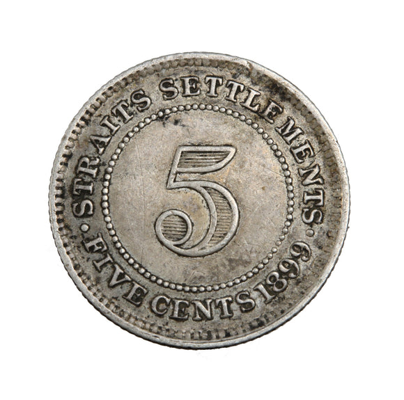 1899 - Straits Settlements - 5 Cents - VF30 - retail $108.50